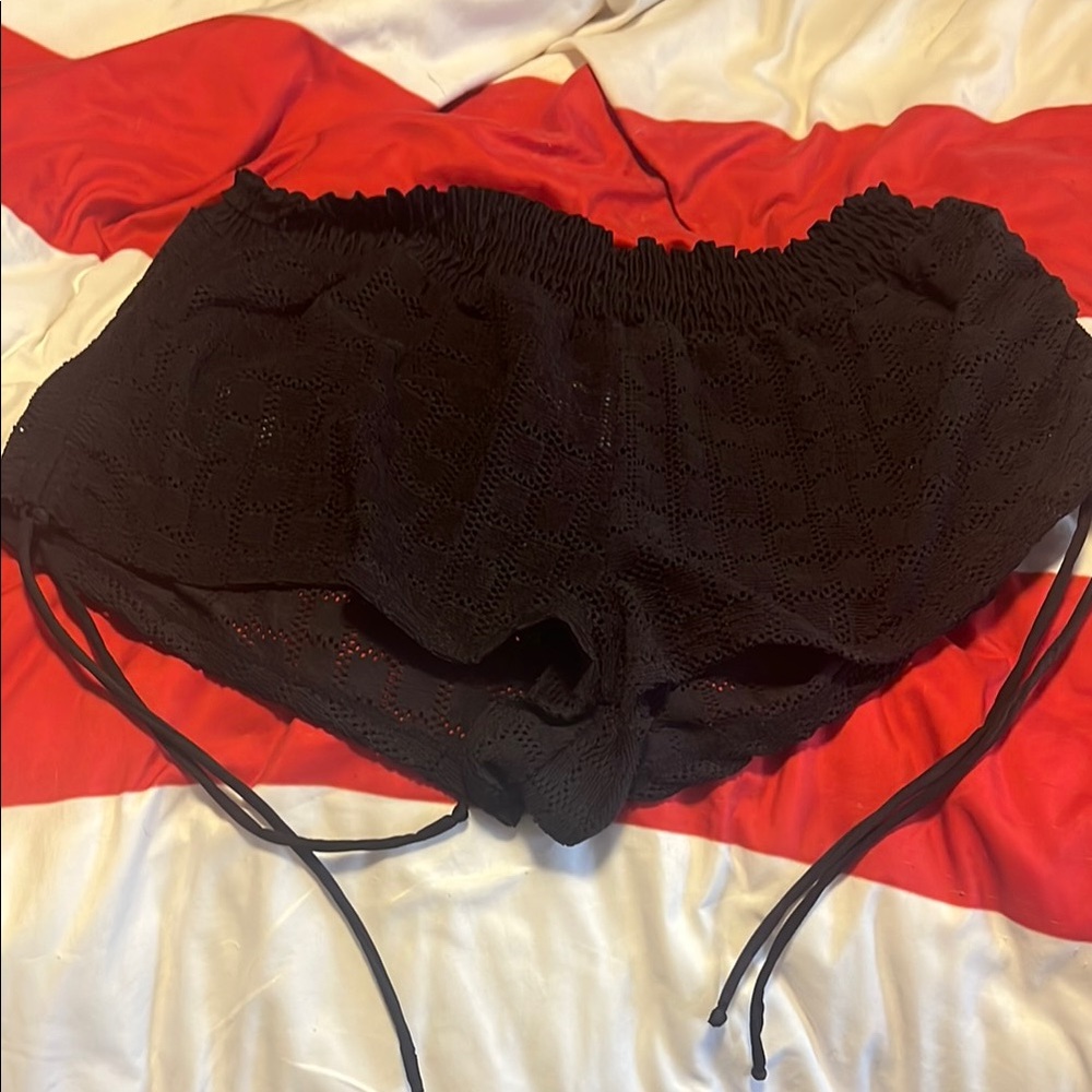 Black Crochet Swim Cover-Up Shorts